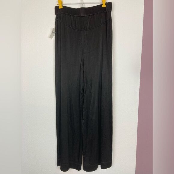 NWT Anthropologie Marrakech black satin front zip flowing pants runs big - Picture 2 of 11
